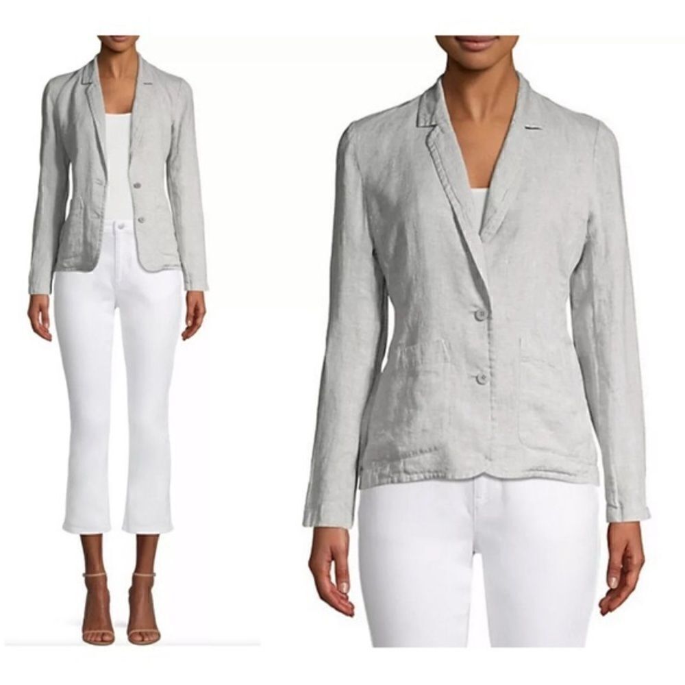 Eileen Fisher lightweight organic linen sparkle shaped blazer in Pearl (gray)